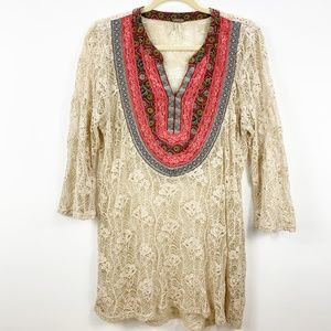 Gimmicks by BKE Boho Lace Embroidered Tunic Top L